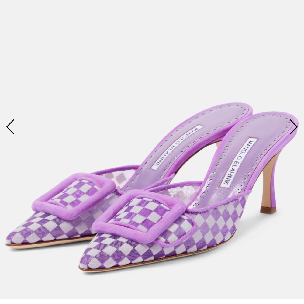💜 MANOLO BLAHNIK CHECKERED MAYSALE MULES 💜